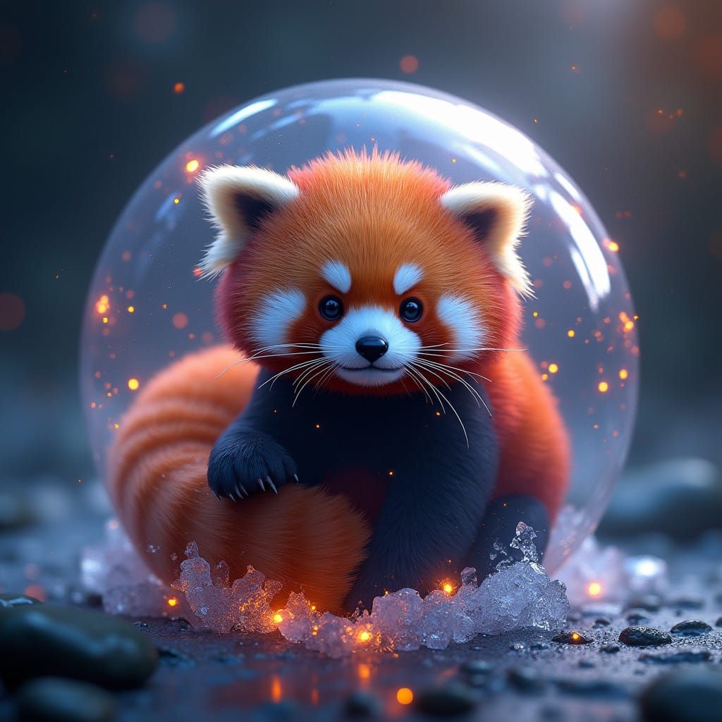 Enchanted Red Panda in an Icy Vortex