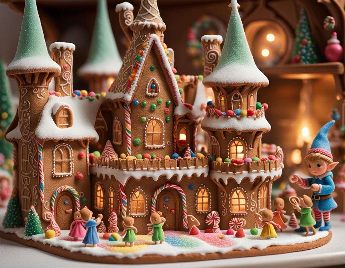 CHRISTMAS GINGERBREAD HOUSE - Miniature elves meticulously a...
