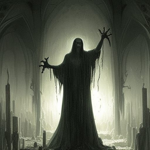 Lovecraftian Ritual Sacrifice in Doré Style