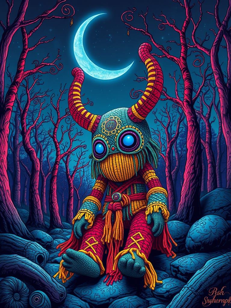 Macrame Oni Doll in Psychedelic Ash Forest
