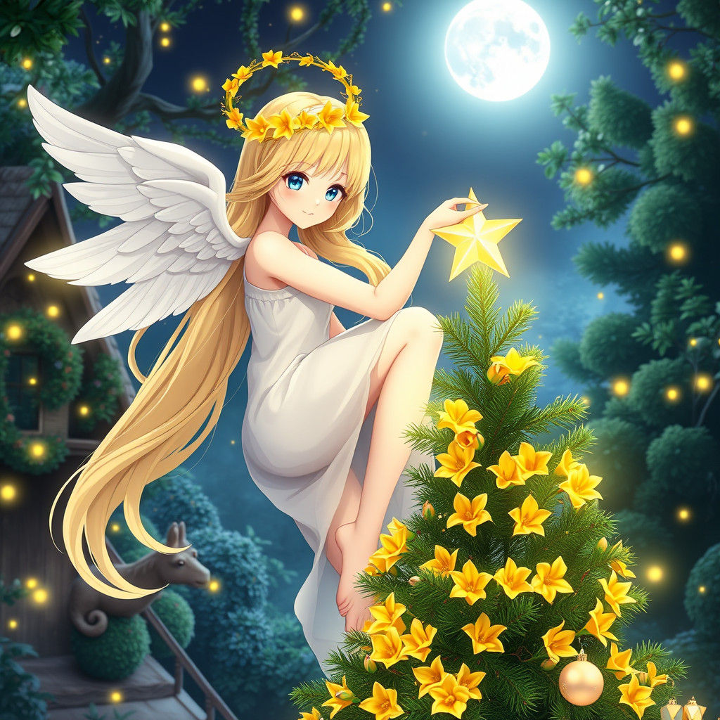 Freesia Flower Girl Posing on Christmas Tree