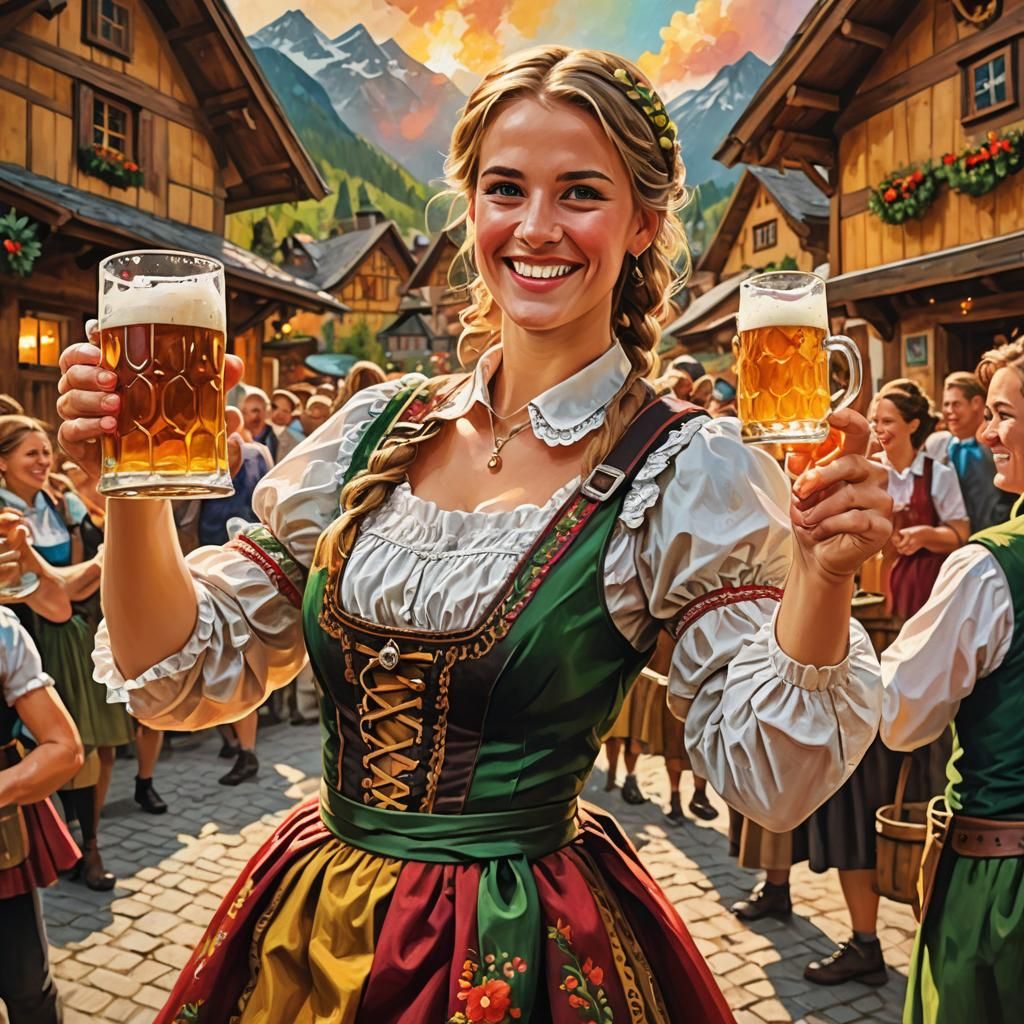 Oktoberfest Celebration: Bavarian Girl with Beer Stein