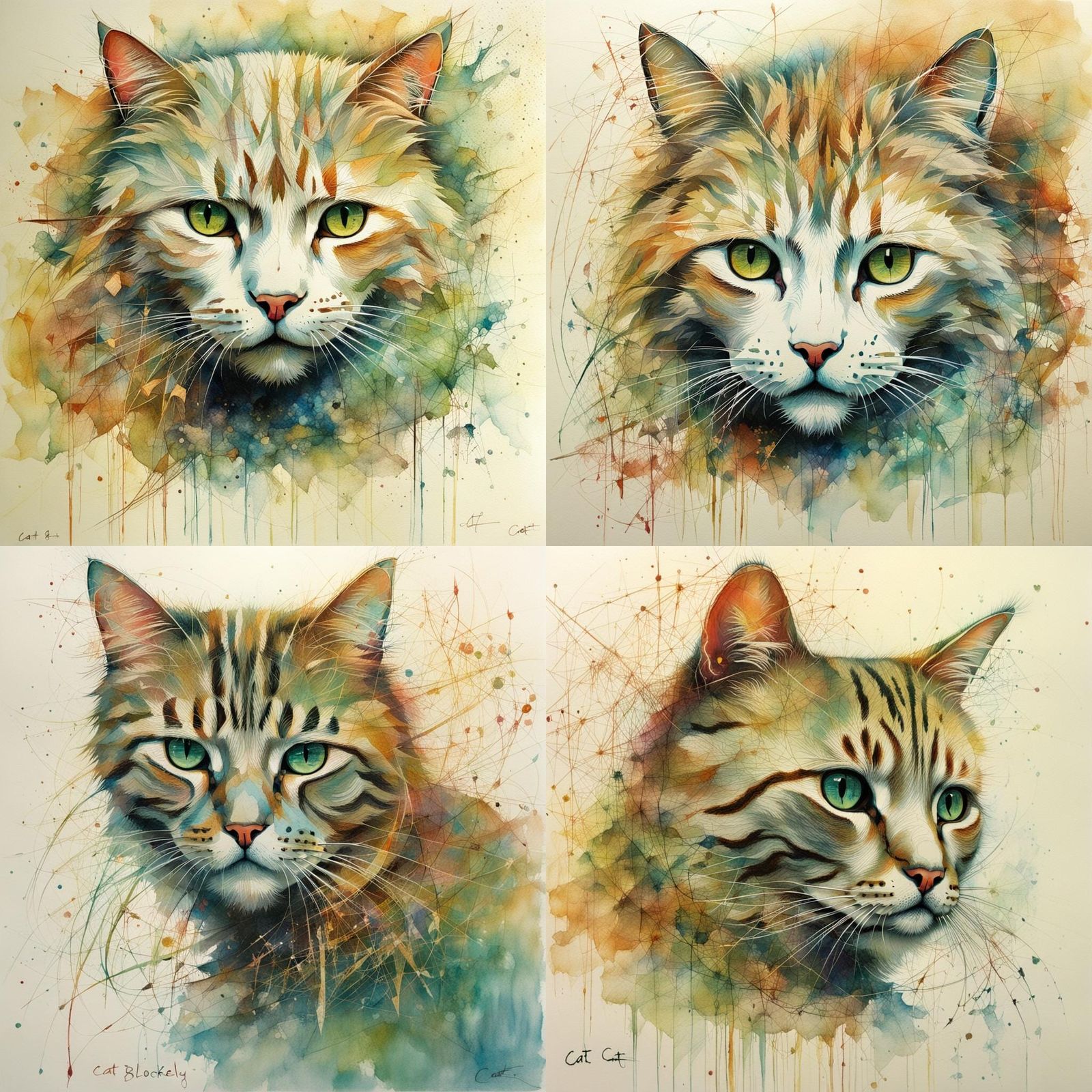 Whimsical Feline Portrait in Folk Art Style