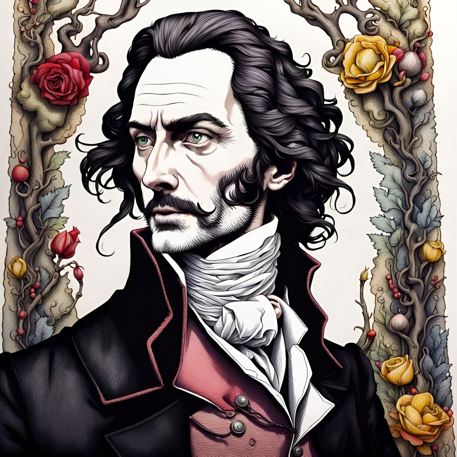 Detailed Ink Drawing of Ichabod Crane