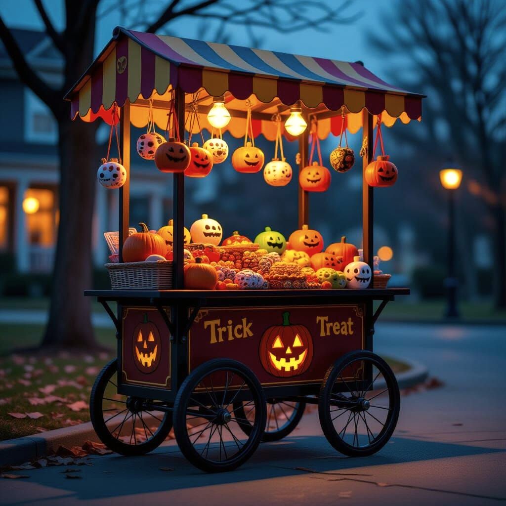Nostalgic Vending Cart with Mysterious Halloween Treats