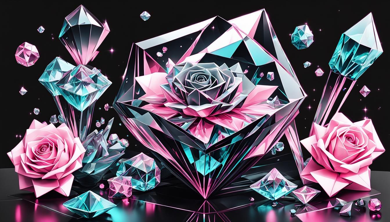 Crystal Glasses and Rose with Glitch Effect