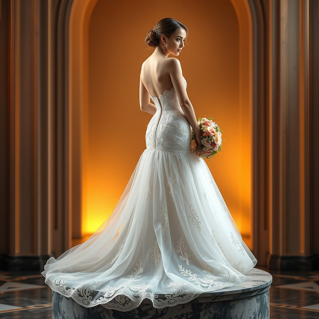 American Designer Wedding Gown with Lace and Florals