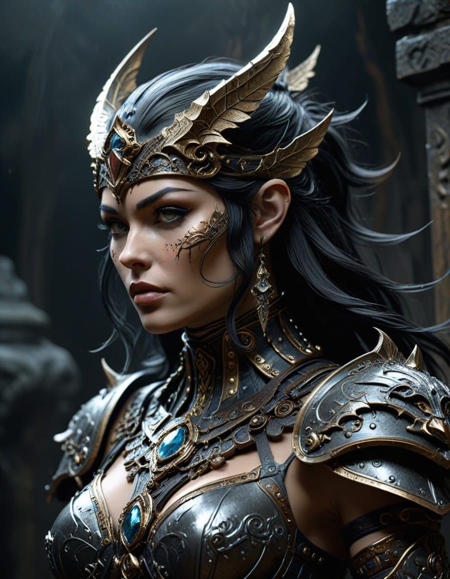 Hyper-Realistic Druuna Portrait in Intricate Armor, Dark Fan...