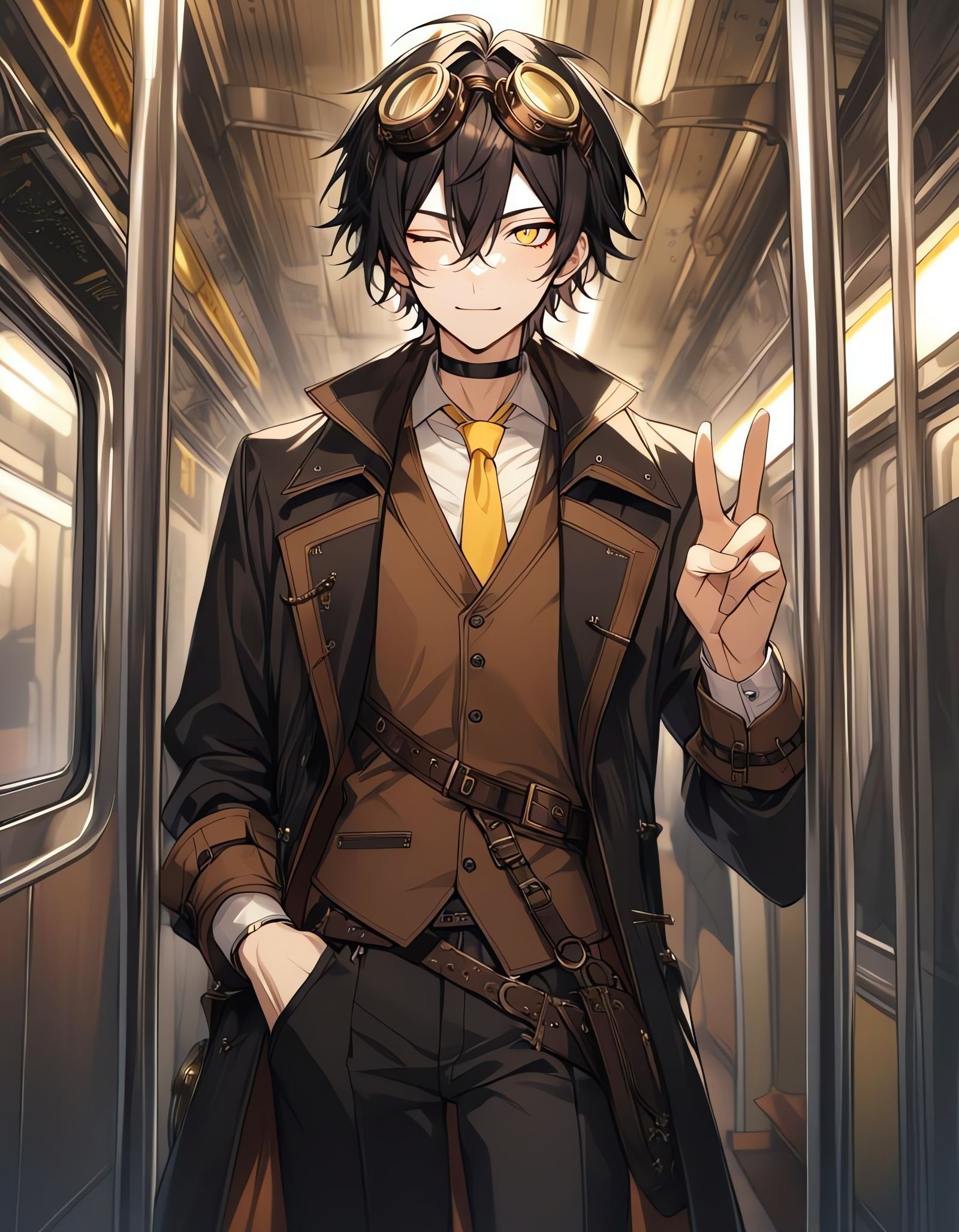 Steampunk Bishounen in Subway Train