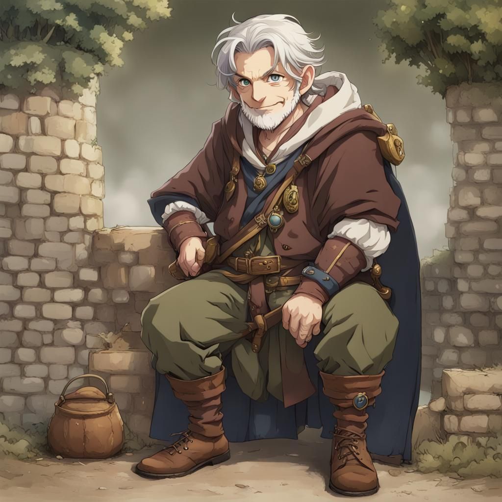 Joyful Halfling Guild Master in Anime Fantasy Style