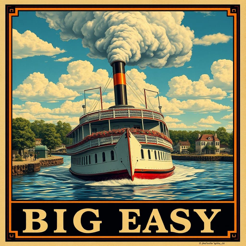 Mississippi Steamboat Travel Poster in Comic Art Style