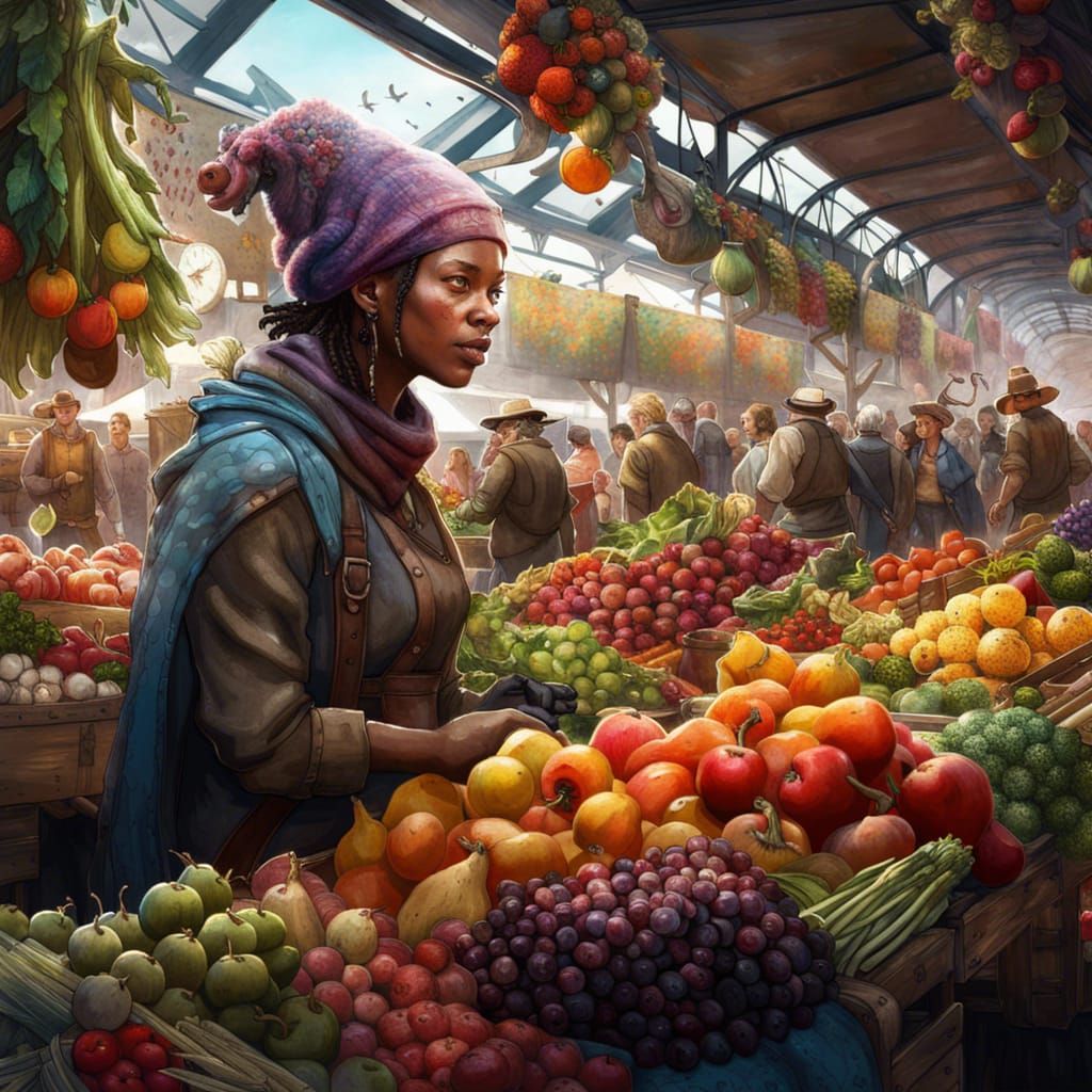 Colorful Farmers Market in Fantasycore Style