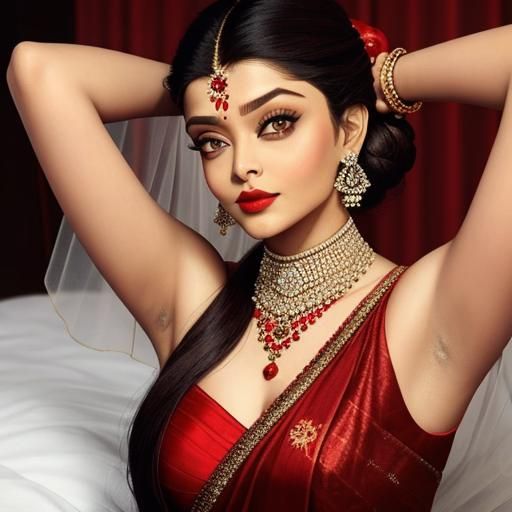 Bridal Portrait with Open Hair and Red Lips