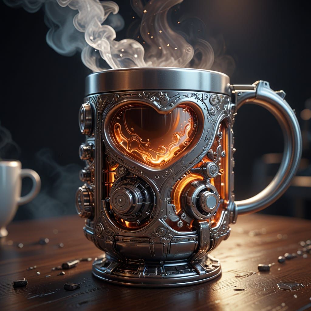 Nanobot Coffee Mug: Intricate Metallic 3D Render