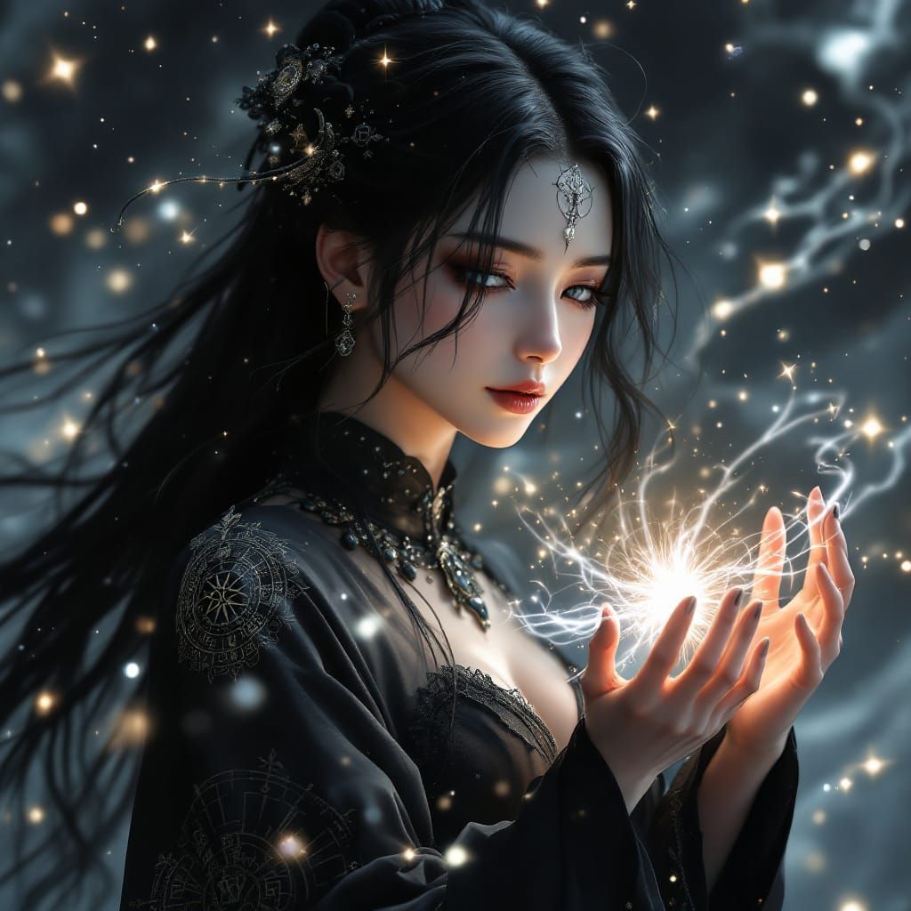 Necromancer Enchantress Weaving Celestial Light