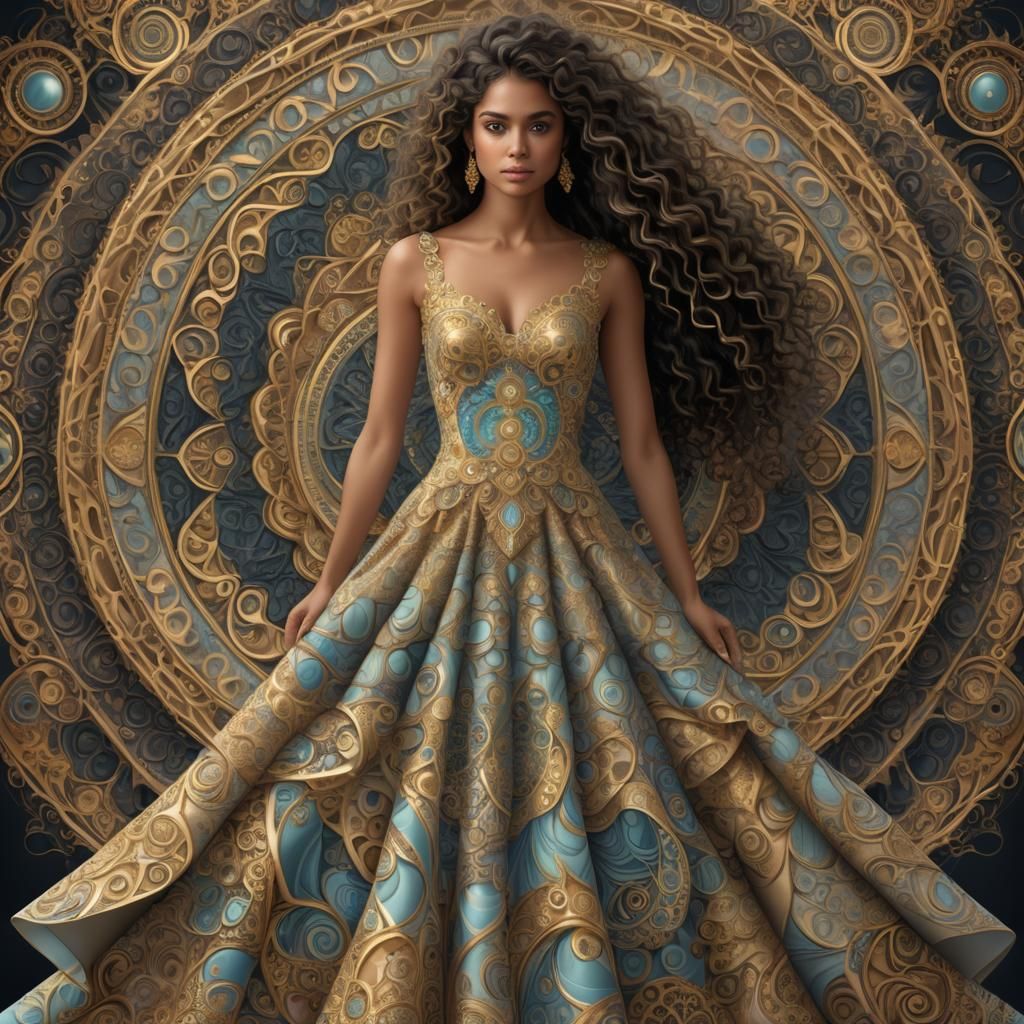 Woman in Pastel Mandala Gown: Fractal Digital Art