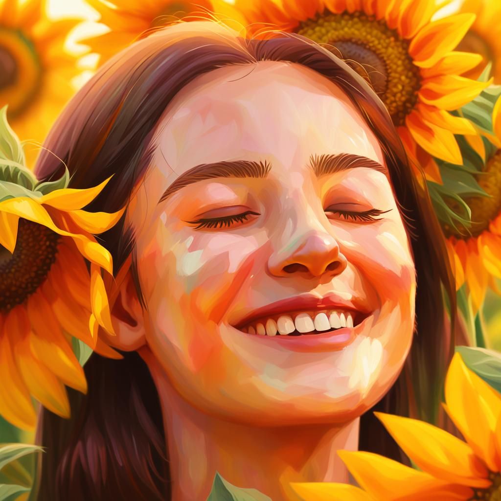 Woman Surrounded by Sunflowers in Golden Light