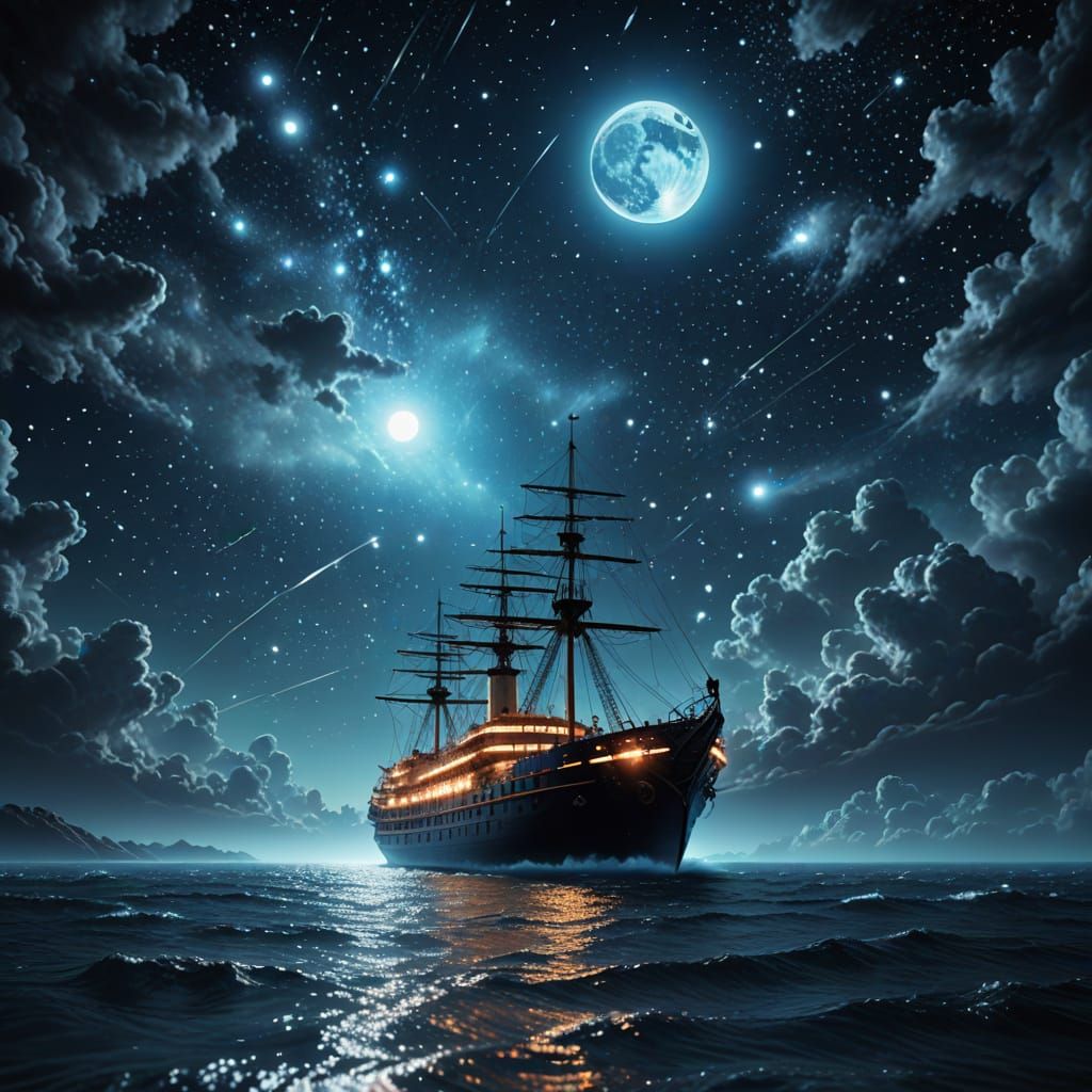 Surreal Cosmic Dreamscape with Hyper-Realistic Spaceship and...