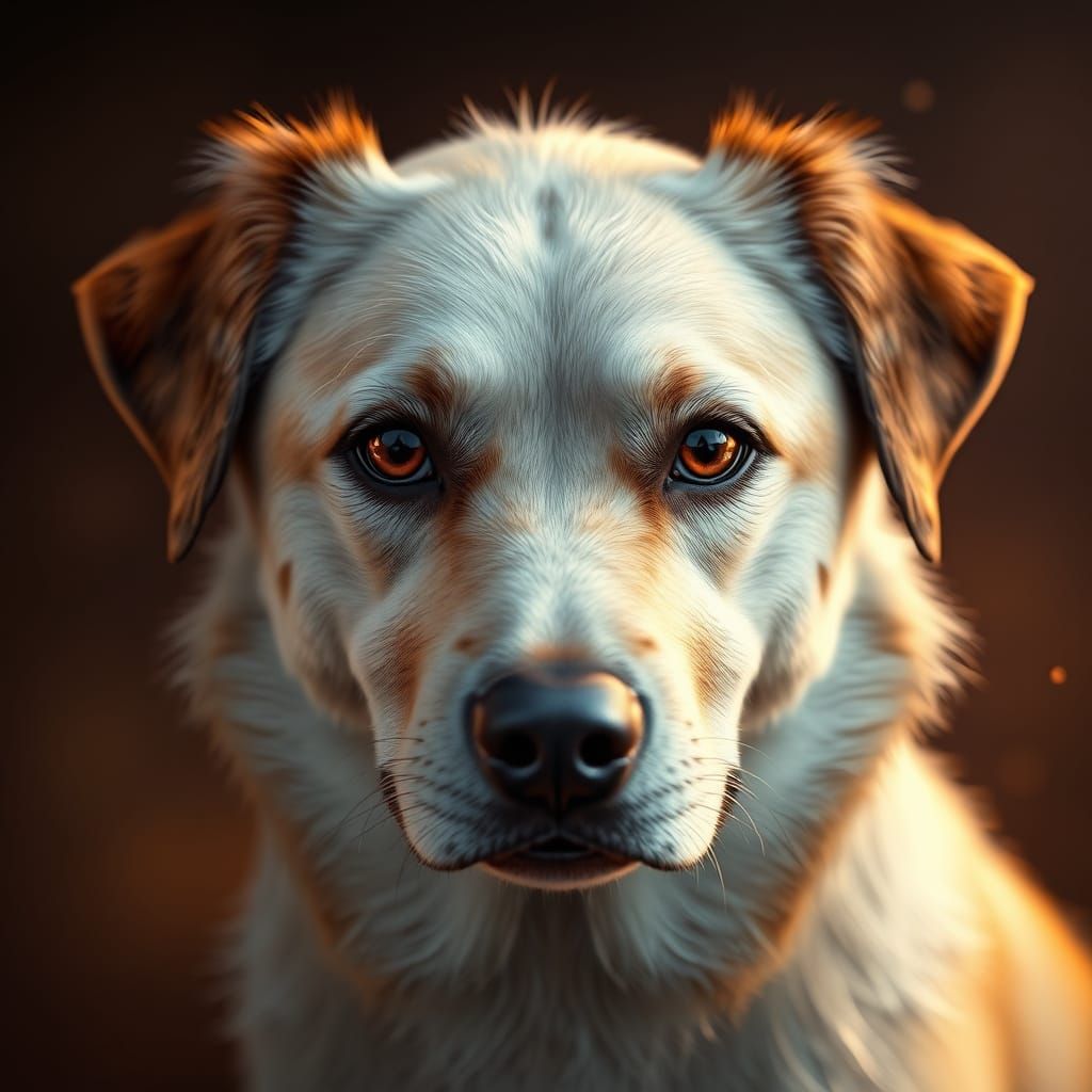 Soulful Dog Portrait in Warm, Fantastical Style