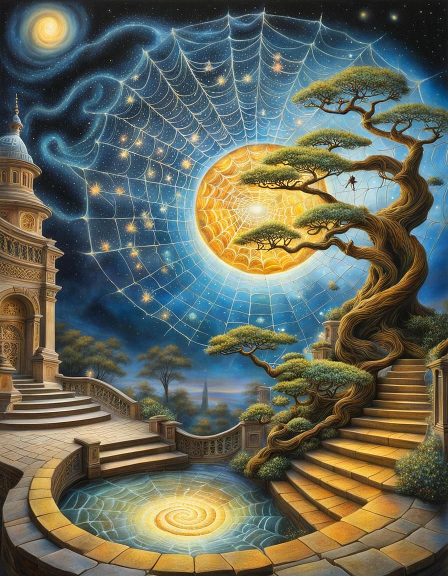 Surreal Optical Illusion: Bonsai Fractal Spiderweb