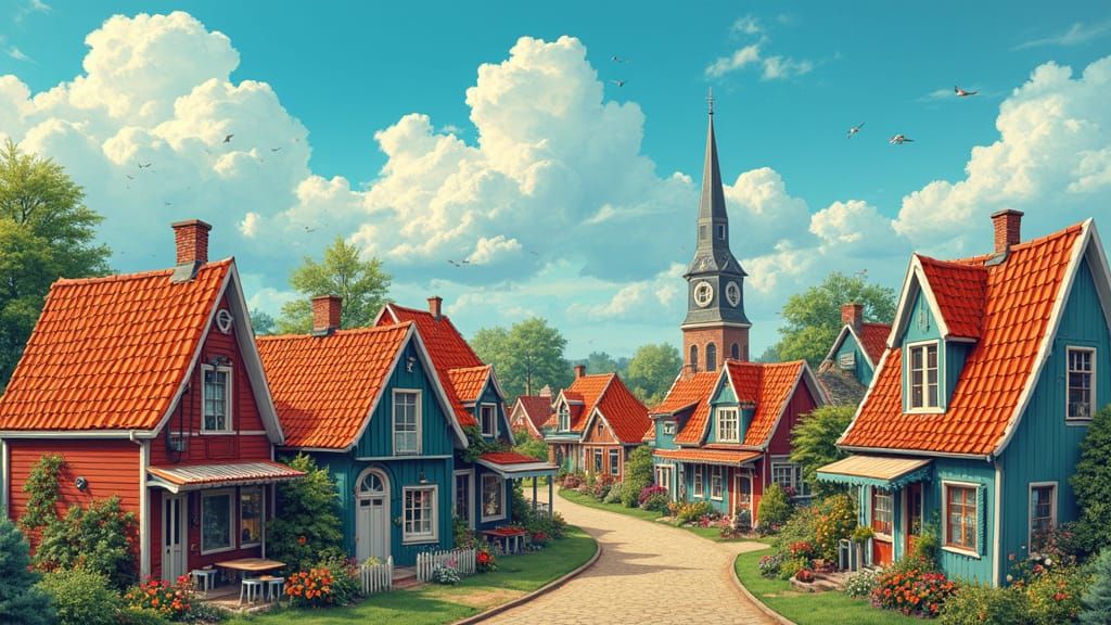 Charming Dutch Town Inspired by Animation Art Styles