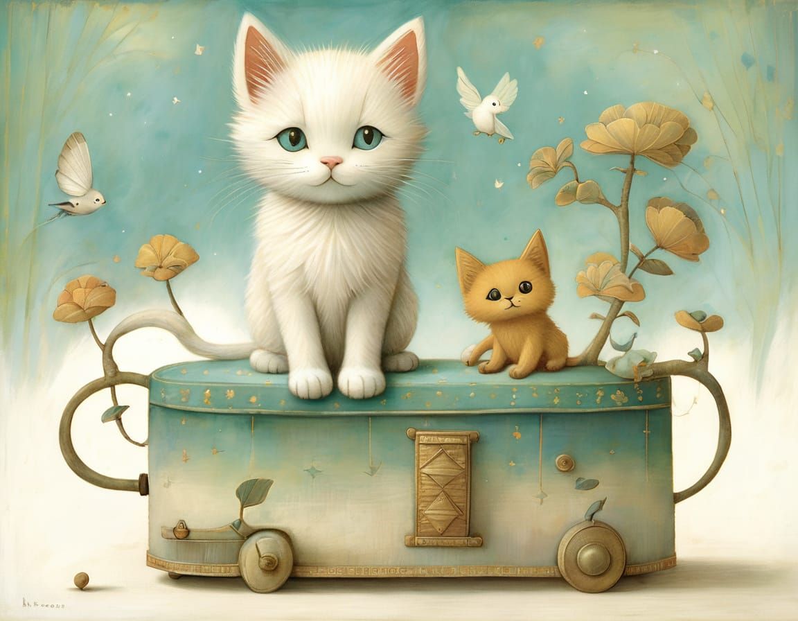 Whimsical Kitten Portraits in a Dreamlike Setting