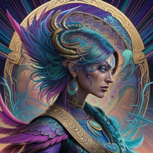 Rainbow Dragon Woman in Comic Book Style