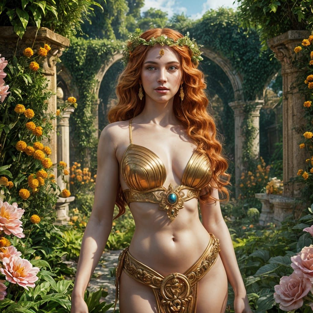 Beautiful Ginger Aphrodite in Fantastical Garden