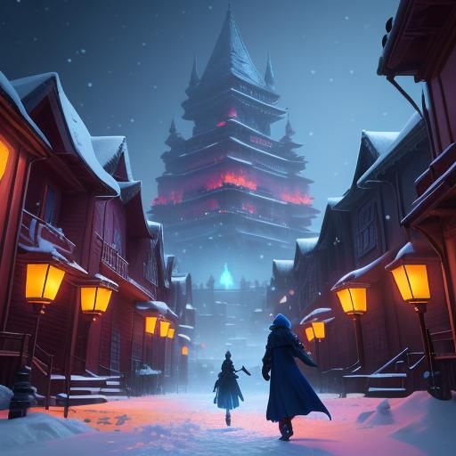 Dreamlike City: Women in Sparkling Snow, Fantasy Art