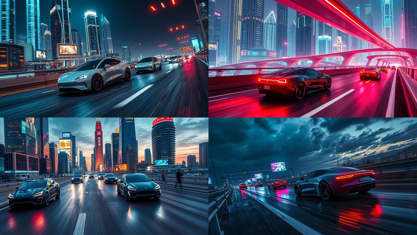 Futuristic Electric Vehicles on a Modern Highway