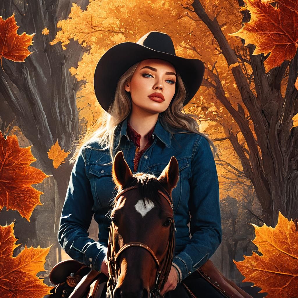 Cowgirl on Horseback in Autumn: Western Film Noir