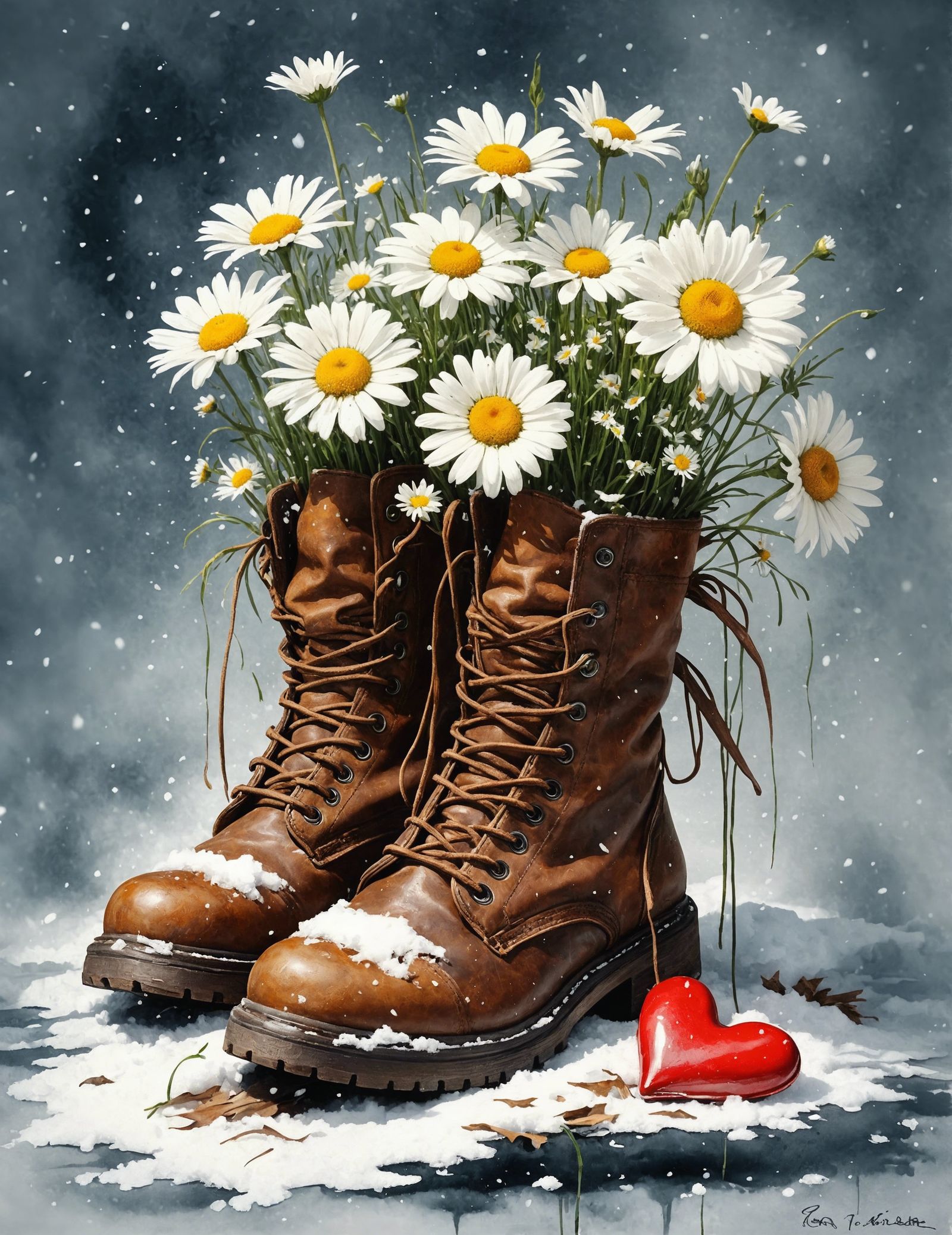 Blooming Winter Boots with Origami Heart