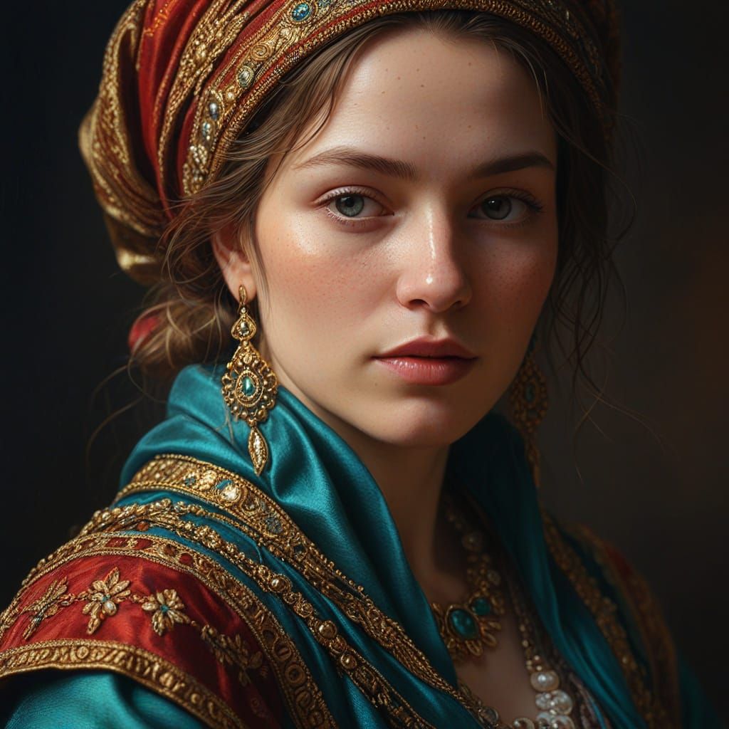 Rembrandt-Inspired Oil Painting of a Woman