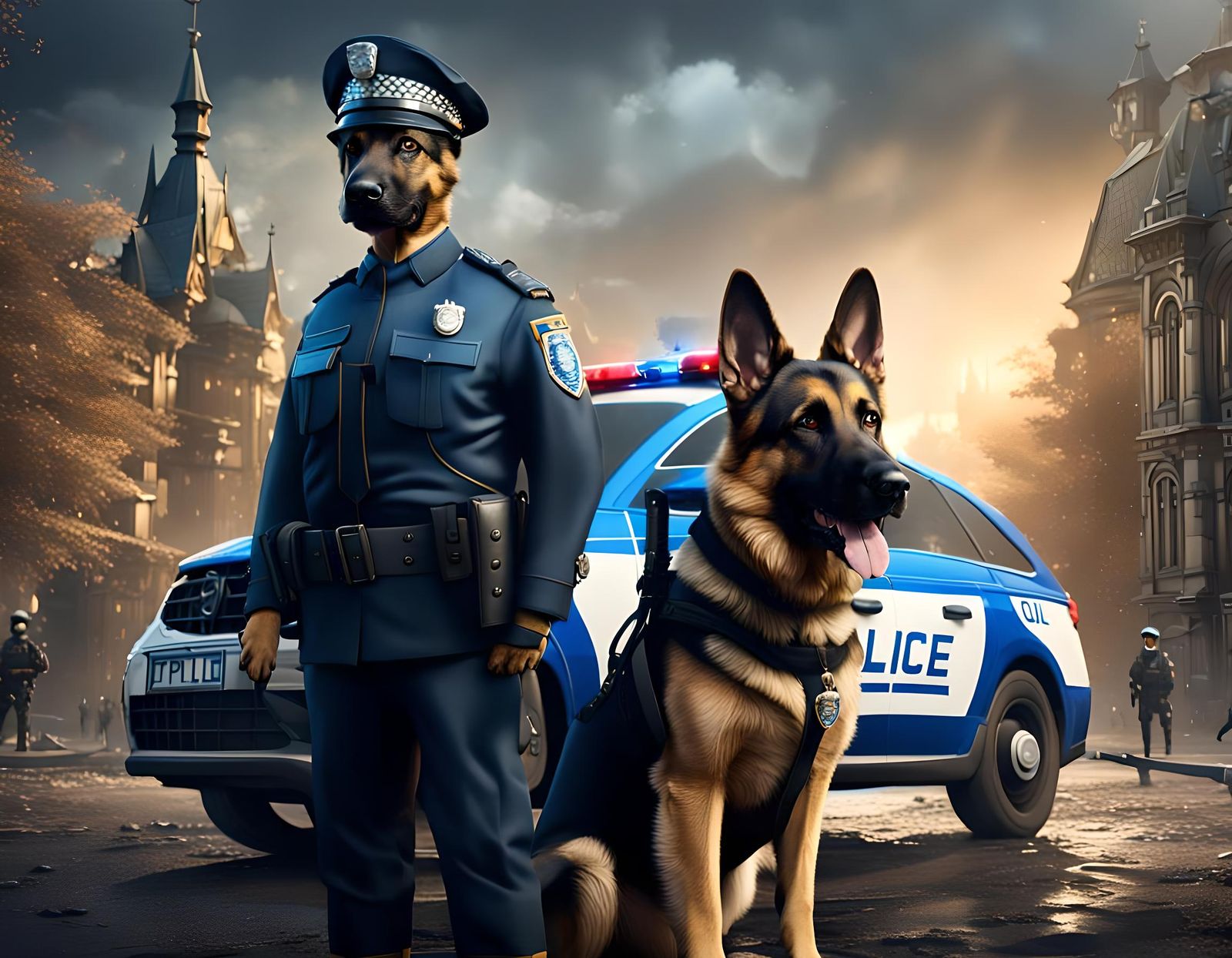 German Shepherd in Police Uniform: Detailed Art