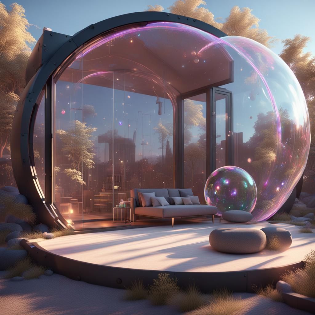 Cyberpunk Soap Bubble House in Space