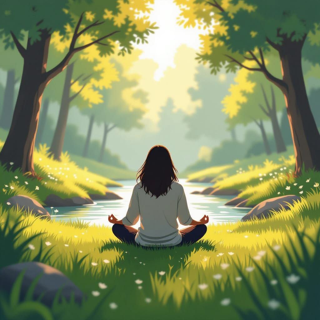 Serene Meditation Scene in Warm Sunlight