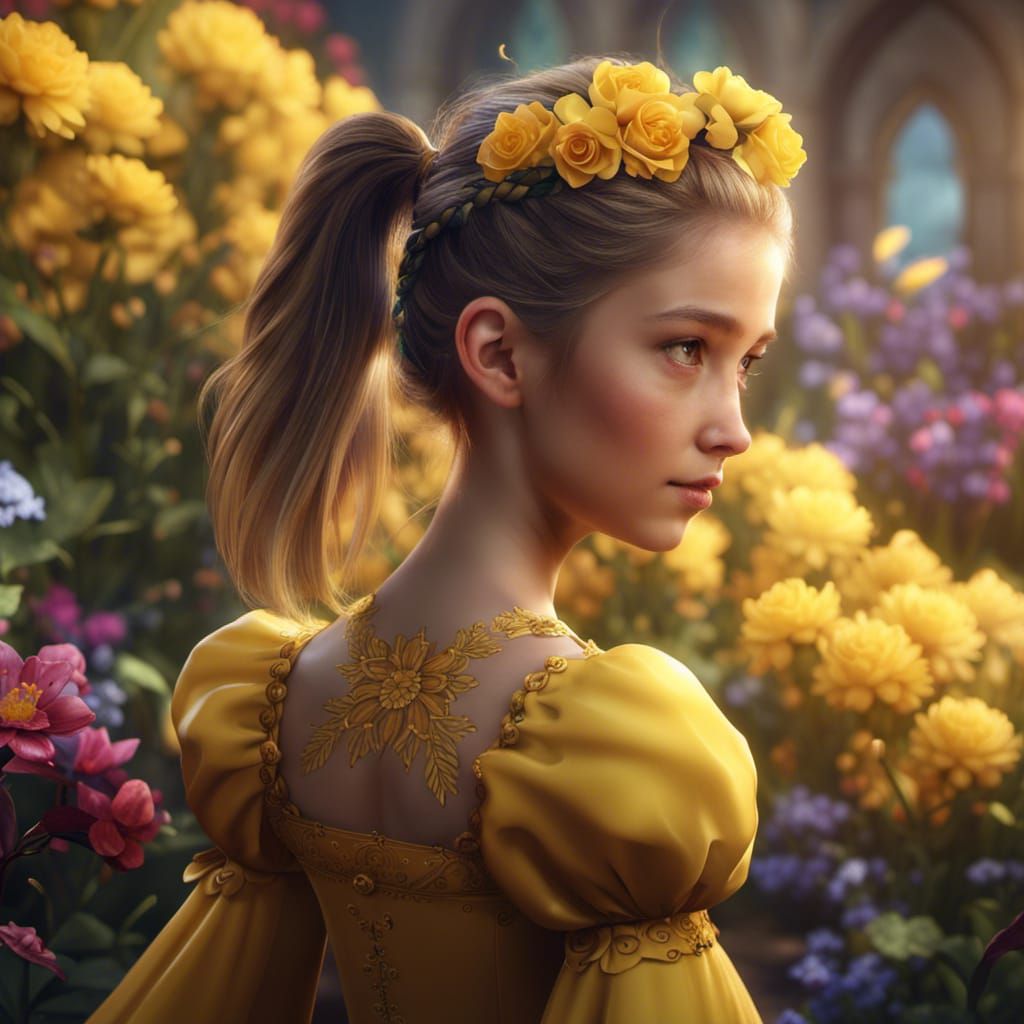 Little Princess with Flowers: Detailed Matte Painting