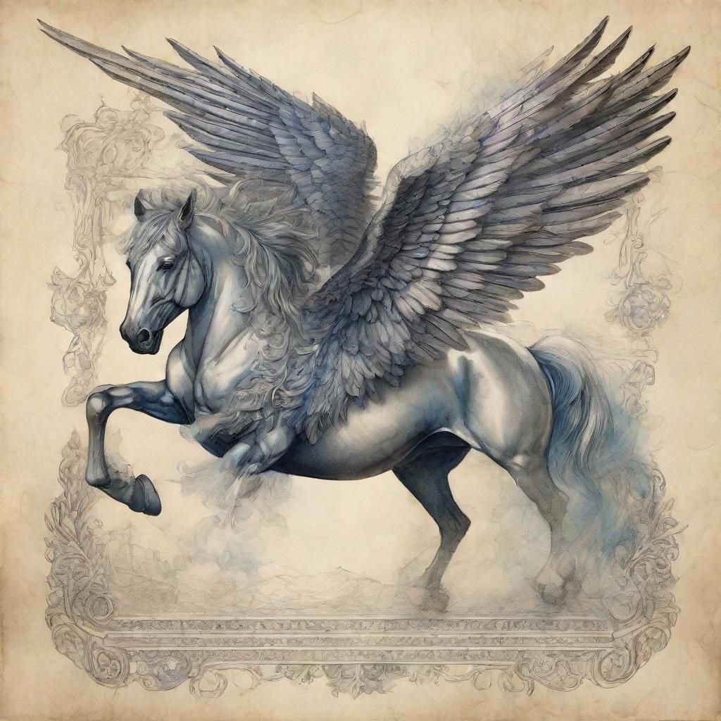 Detailed Pencil Drawing of a Four-Legged Pegasus
