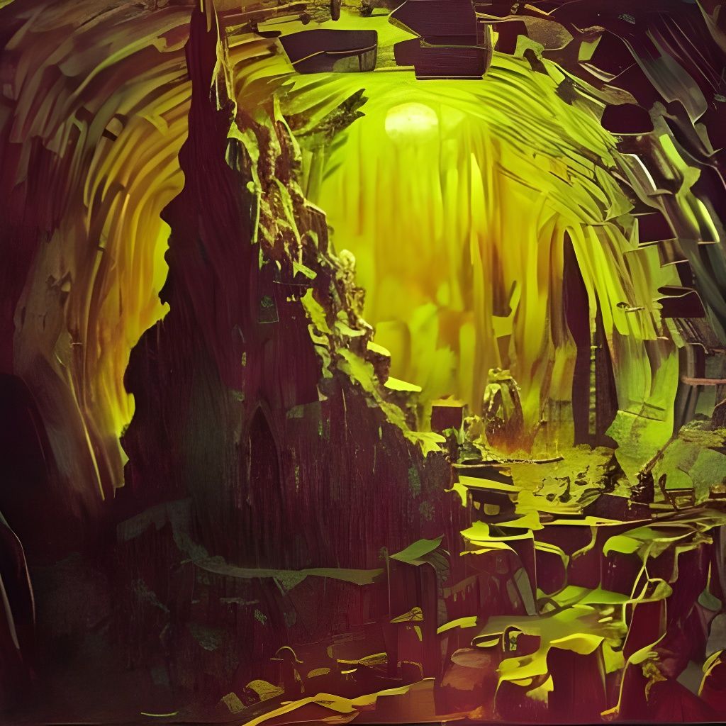 Sci-Fi Horror Cavern in Post-Impressionist Style