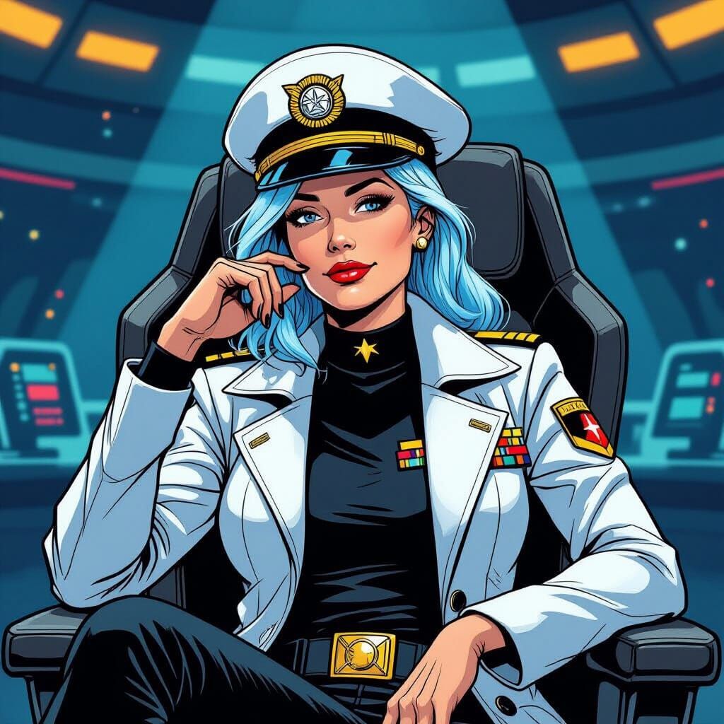 Wise Female Space Captain in Comic Book Style