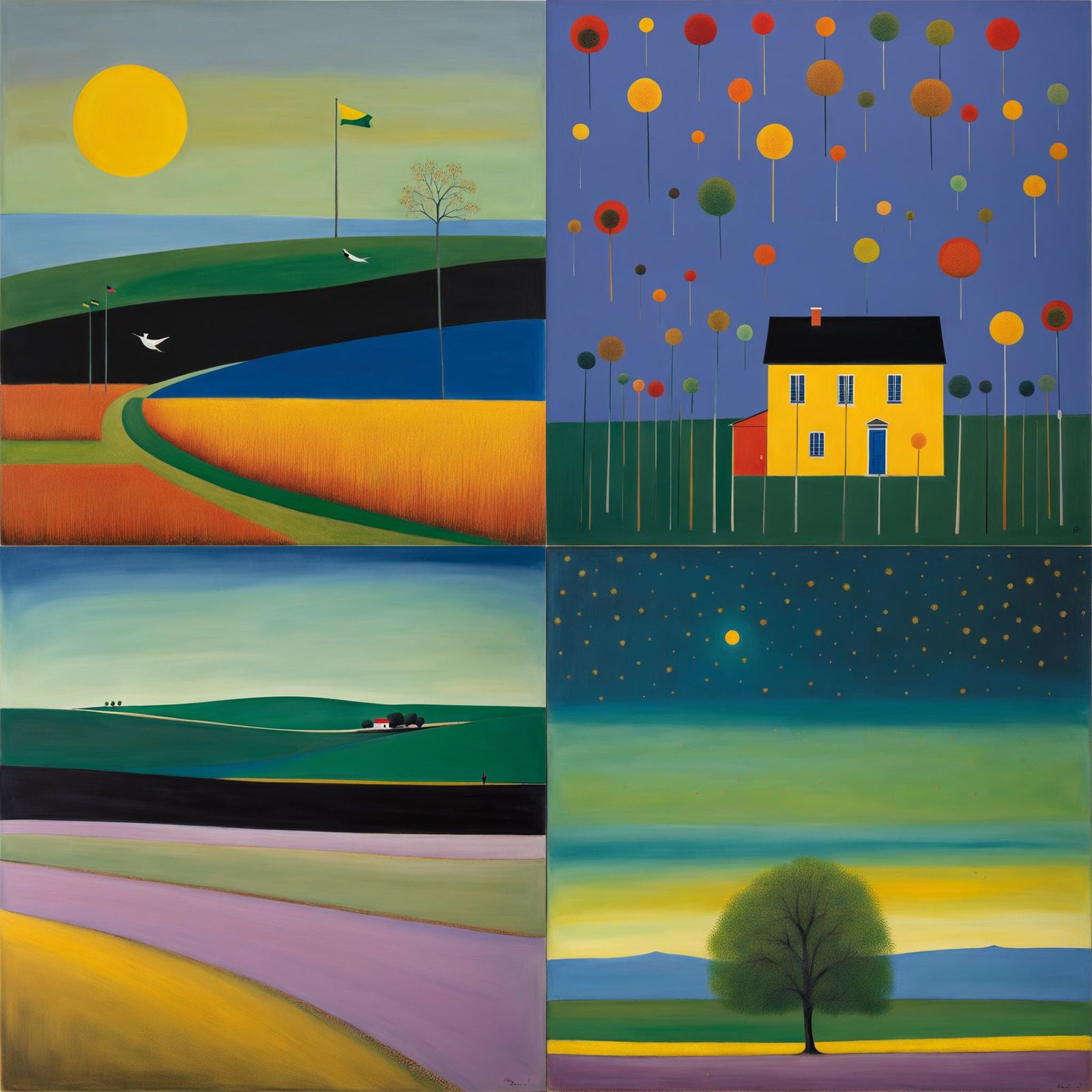 Dog in Field, Minimalist Style