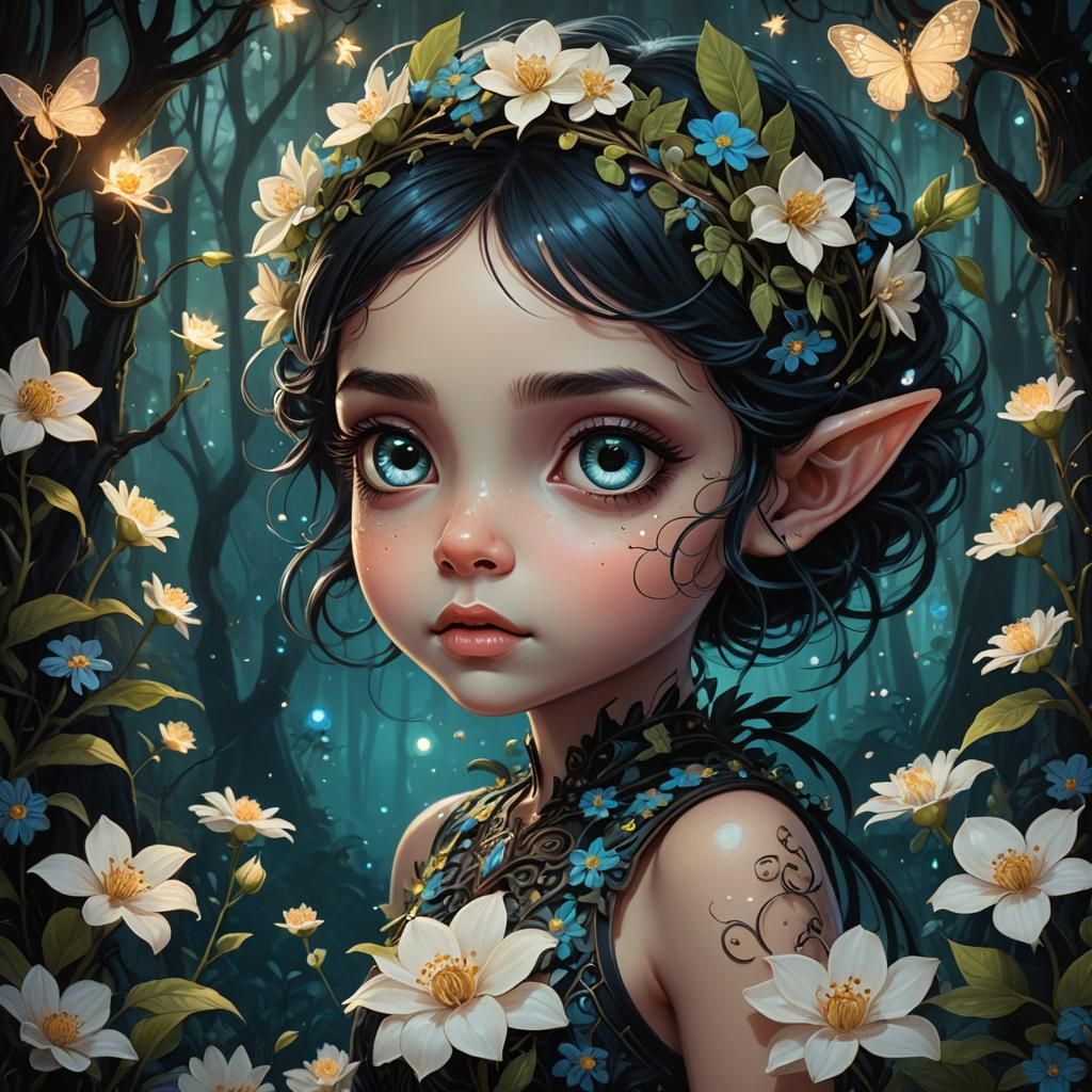 Enchanting Pixie with Bioluminescent Flowers