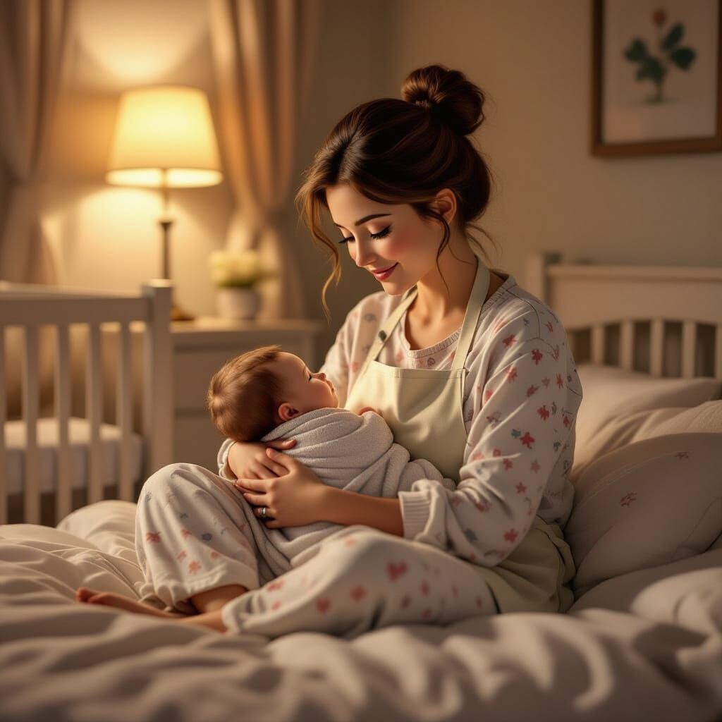 Mother and Baby in Cozy Bedroom - Pixar Style