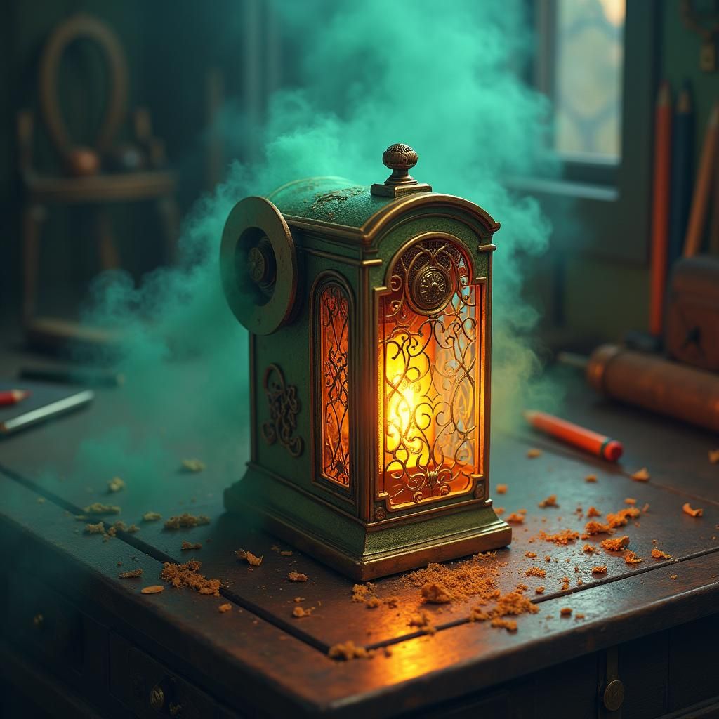 Golden Cage Pencil Sharpener in Fantasy Art Style