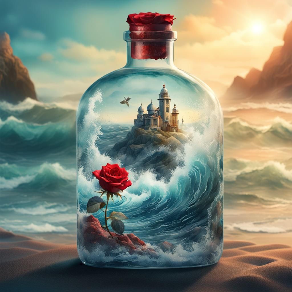Rose in a Bottle: Watercolor Ocean Fantasy