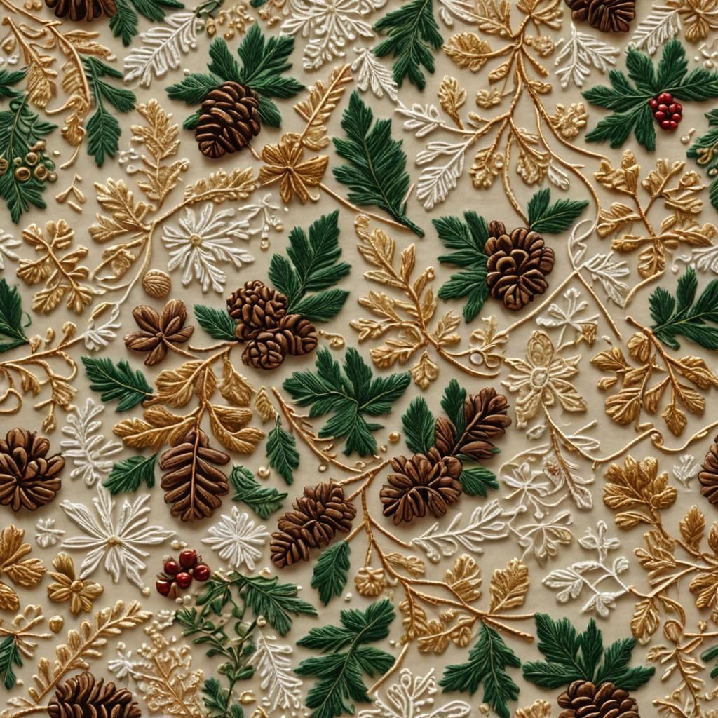 Traditional European Folk Art Embroidery Scene