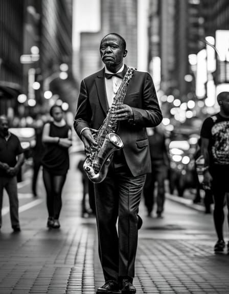 Sax Player Going Back Home, East 42nd Street, New York City