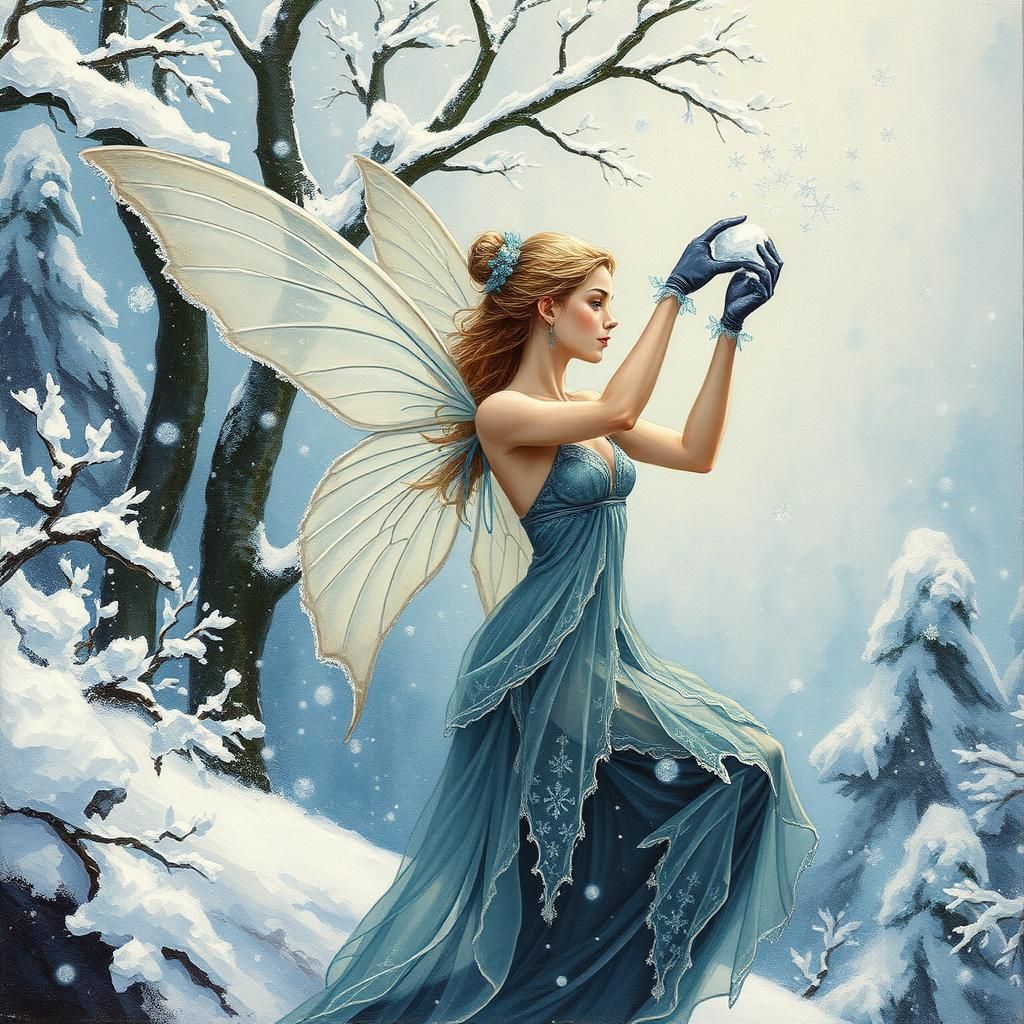 Snow Fairy Crafts Winter Magic as Gouache Painting