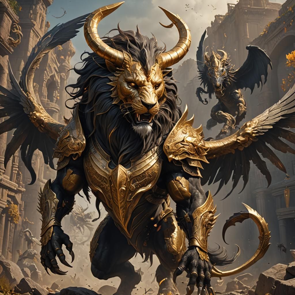 Fantastic Horse-like Creature with Human Head and Scorpion T...