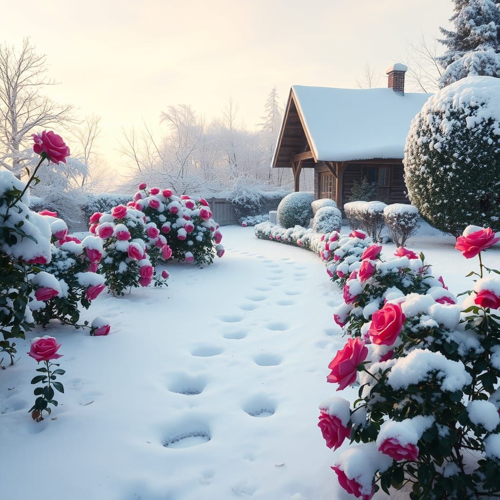 Winter Garden of Vibrant Red Roses